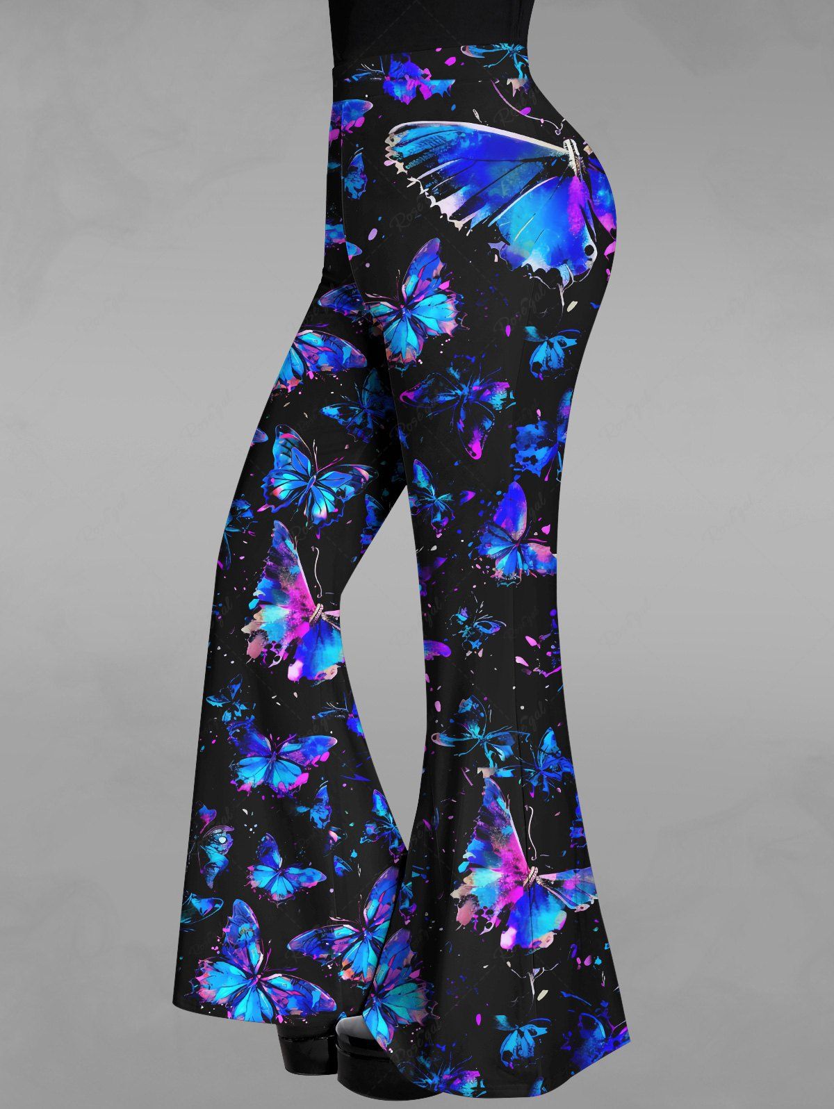 Gothic Glitter Galaxy Butterfly Print Flare Pants