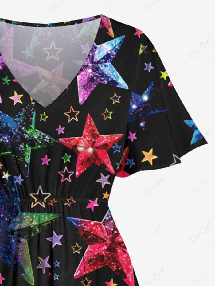 Gothic Plus Size 3D Colorful Ombre Stars Print Split Pocket A Line Dress