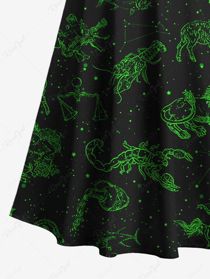 Gothic Cold Shoulder Scorpion Horse Sheep Lion Glitter Galaxy Print Crisscross A Line Dress
