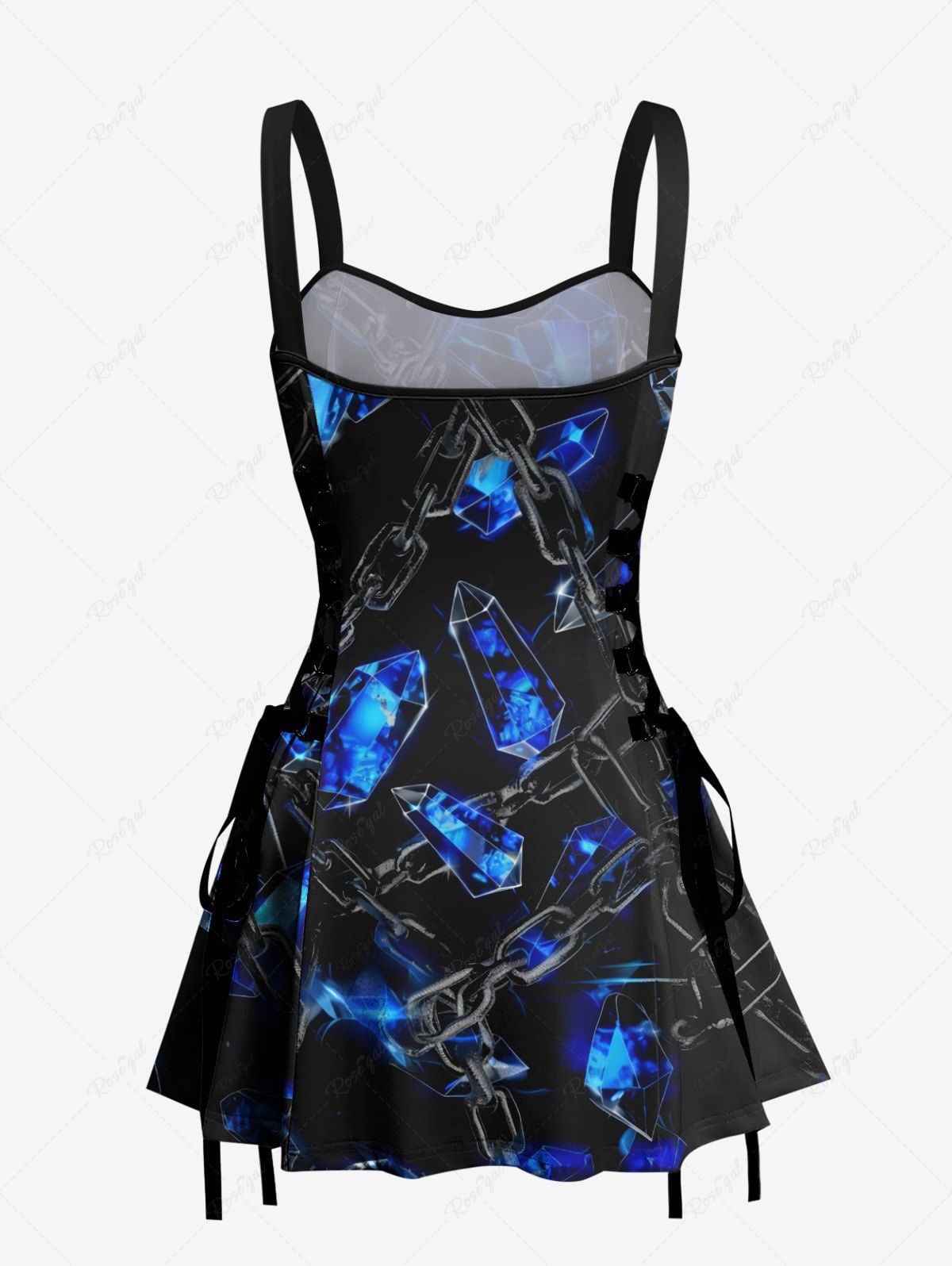 Gothic 3D Chain Gemstone Sword Print Lace Up A Line Tank Dress