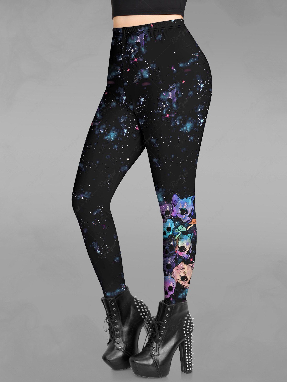 Gothic Ombre Skulls Dog Mushroom Stars Galaxy Print Leggings