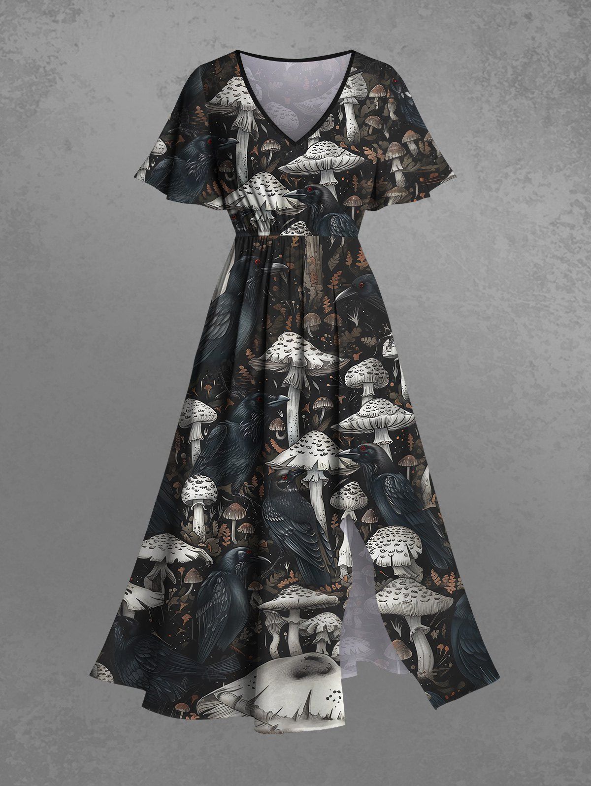 Gothic Mushroom Eagle Print Split Pocket A Line Dress
