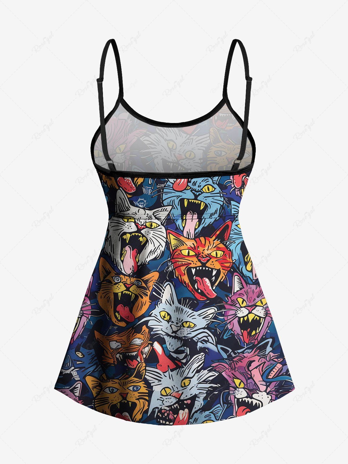 Gothic Colorful Cat Print Boyleg Tankini Swimsuit (Adjustable Shoulder Strap)