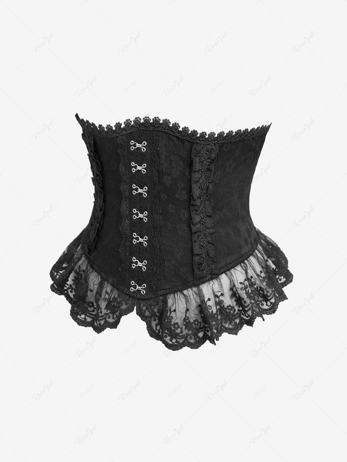 Gothic Plus Size Flower Rose Lace Trim Lace-up Ruffles Halloween Corset