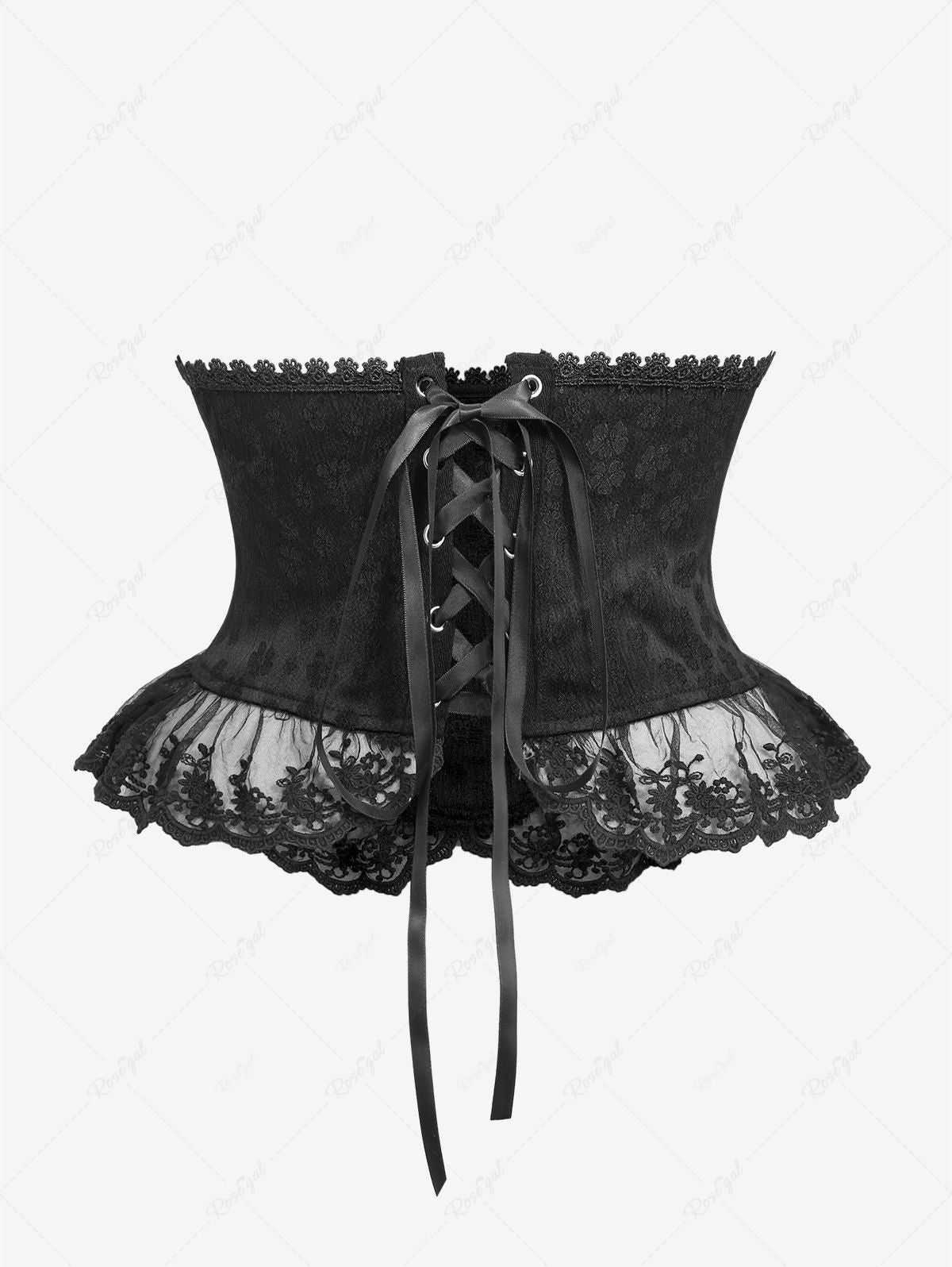 Gothic Plus Size Flower Rose Lace Trim Lace-up Ruffles Halloween Corset