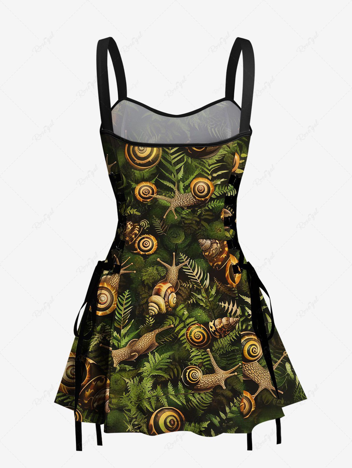 Gothic Snails Leaves Print Lace Up Backless A Line Tank Dress