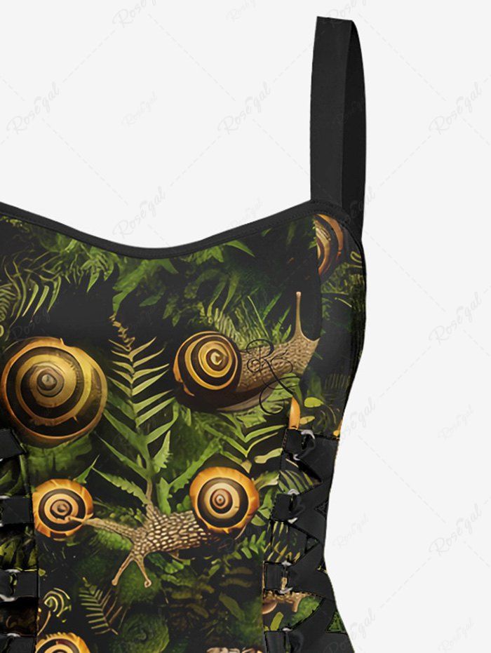 Gothic Snails Leaves Print Lace Up Backless A Line Tank Dress