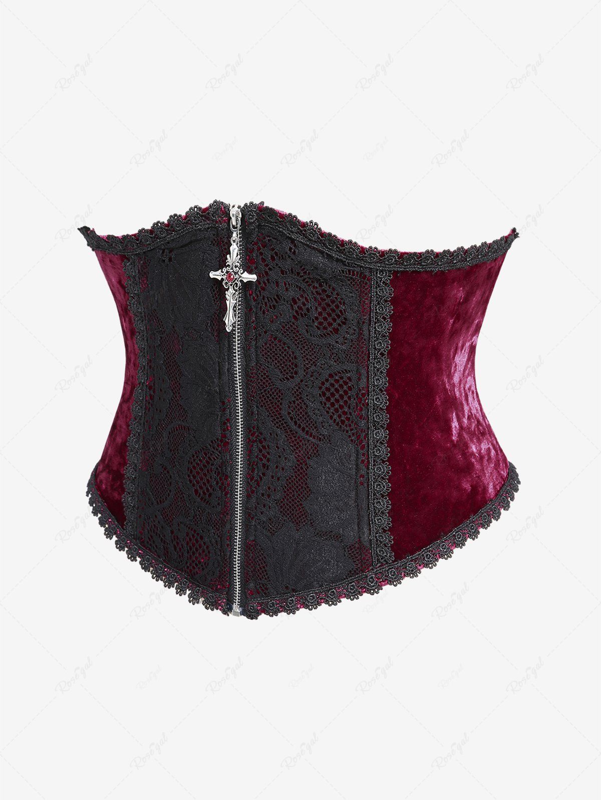 Gothic Flower Lace Cross Zipper Lace-up Velvet Corset