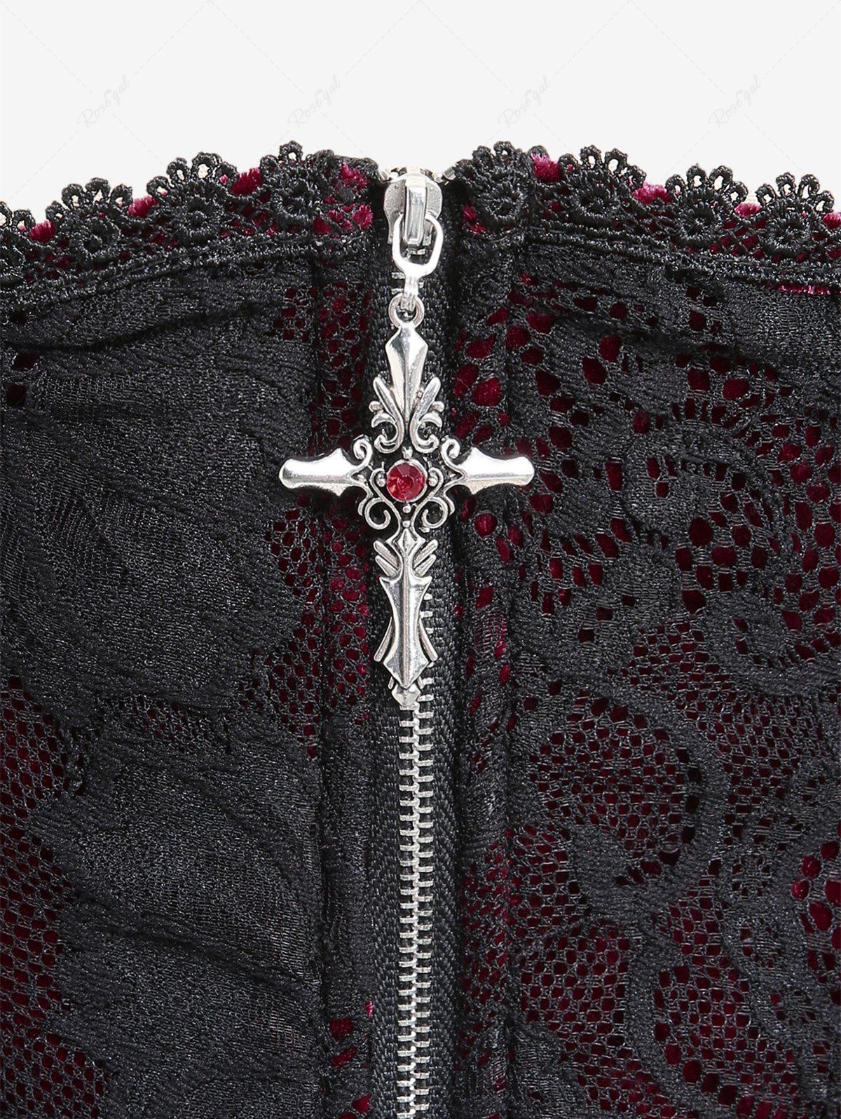 Gothic Flower Lace Cross Zipper Lace-up Velvet Corset