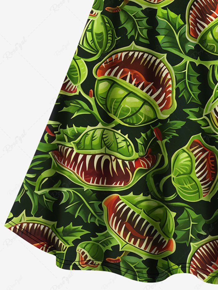 Gothic Piranha Plant Print Crisscross A Line Cami Dress