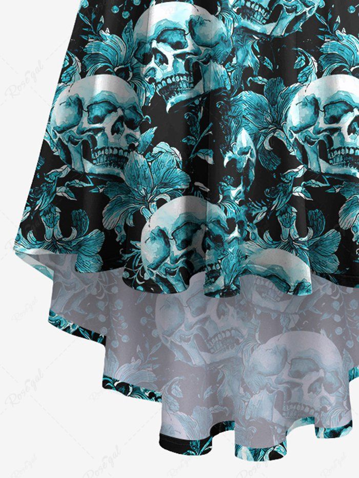 Gothic Skulls Flowers Print High Low Dress