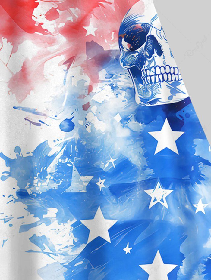 Gothic Plus Size Patriotic American Flag Skulls Paint Splatter Print Crisscross Dress