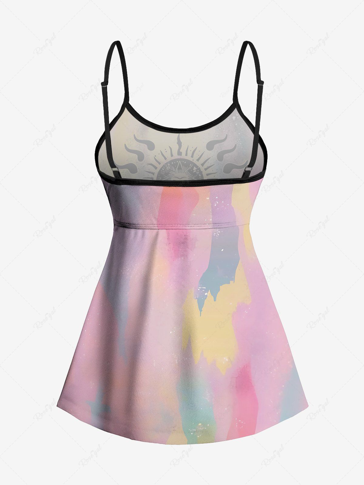 Gothic Galaxy Sun Moon Ombre Tie Dye Print Boyleg Tankini Swimsuit(Adjustable Shoulder Strap)