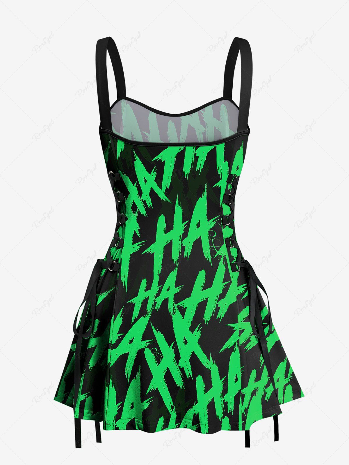 Gothic Letters Graffiti Print Lace Up Backless A Line Tank Dress