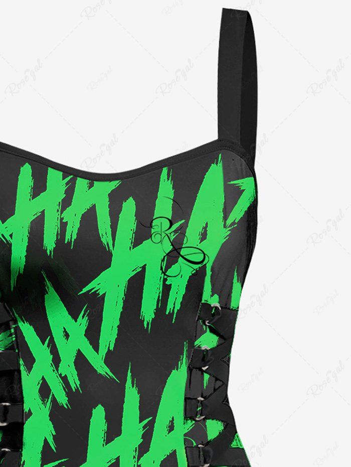 Gothic Letters Graffiti Print Lace Up Backless A Line Tank Dress