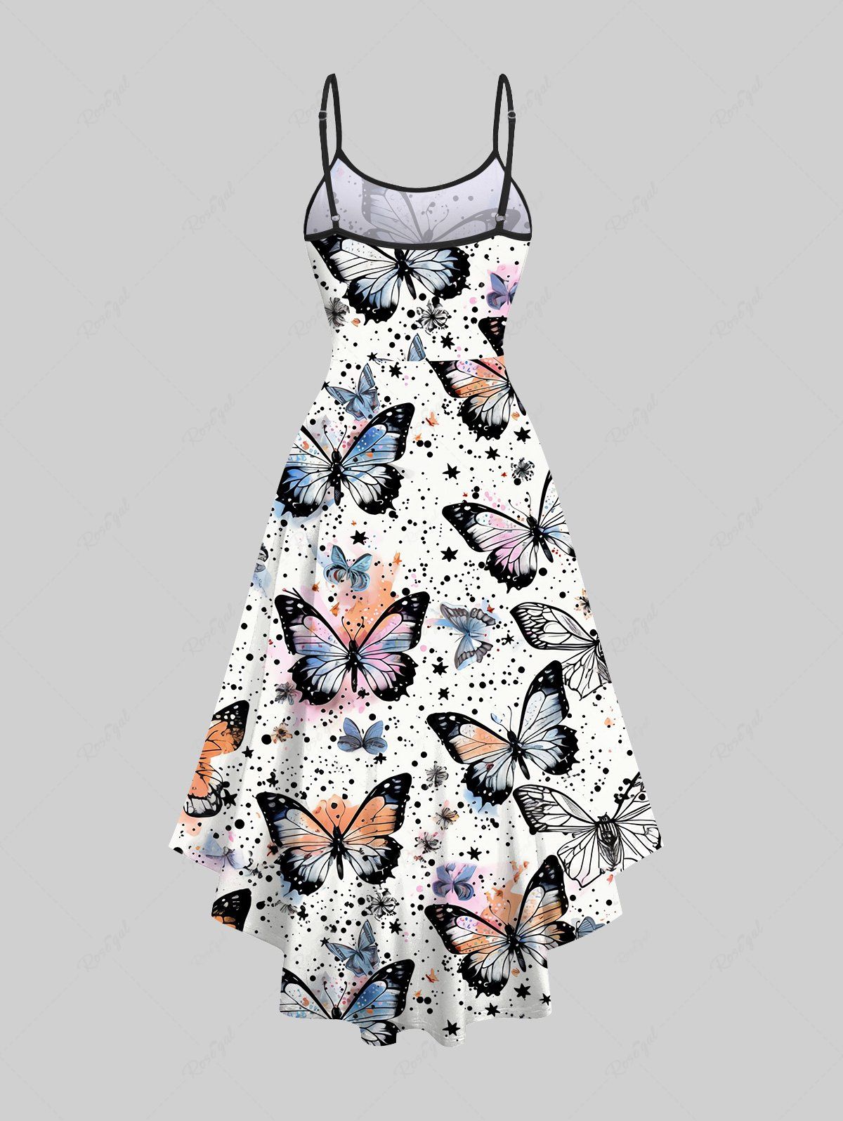 Gothic Plus Size Butterfly Ink Splatter Print High Low Asymmetric A Line Cami Dress