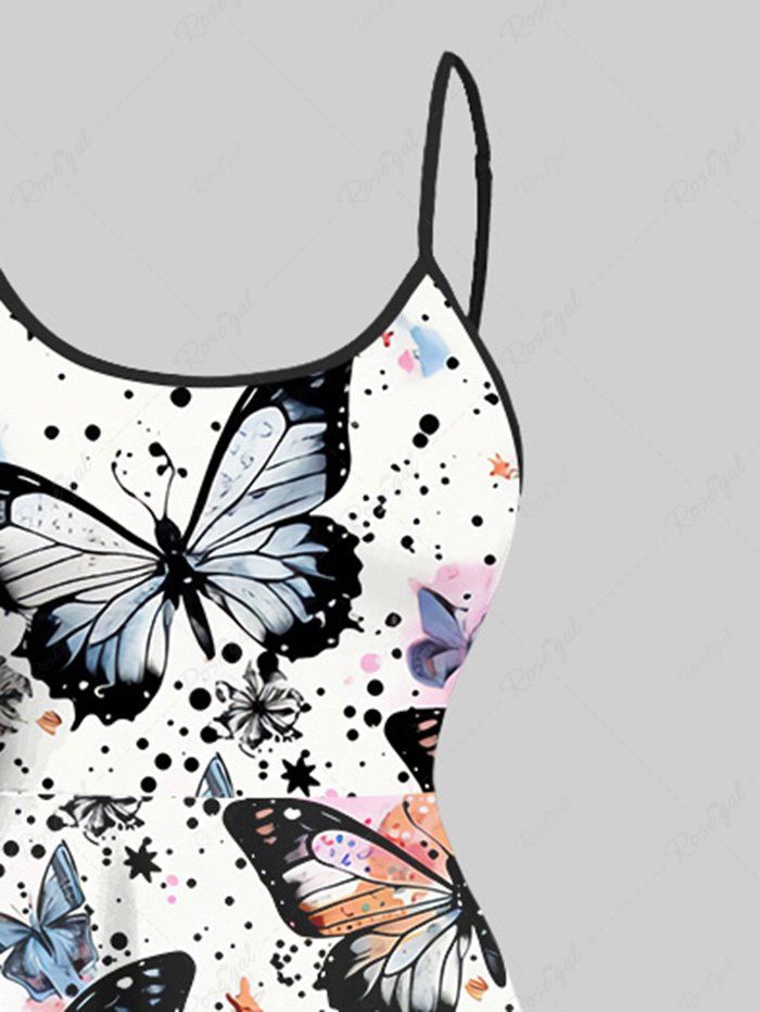 Gothic Plus Size Butterfly Ink Splatter Print High Low Asymmetric A Line Cami Dress