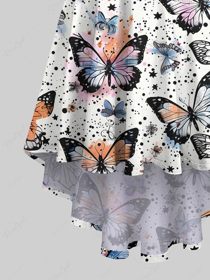 Gothic Plus Size Butterfly Ink Splatter Print High Low Asymmetric A Line Cami Dress