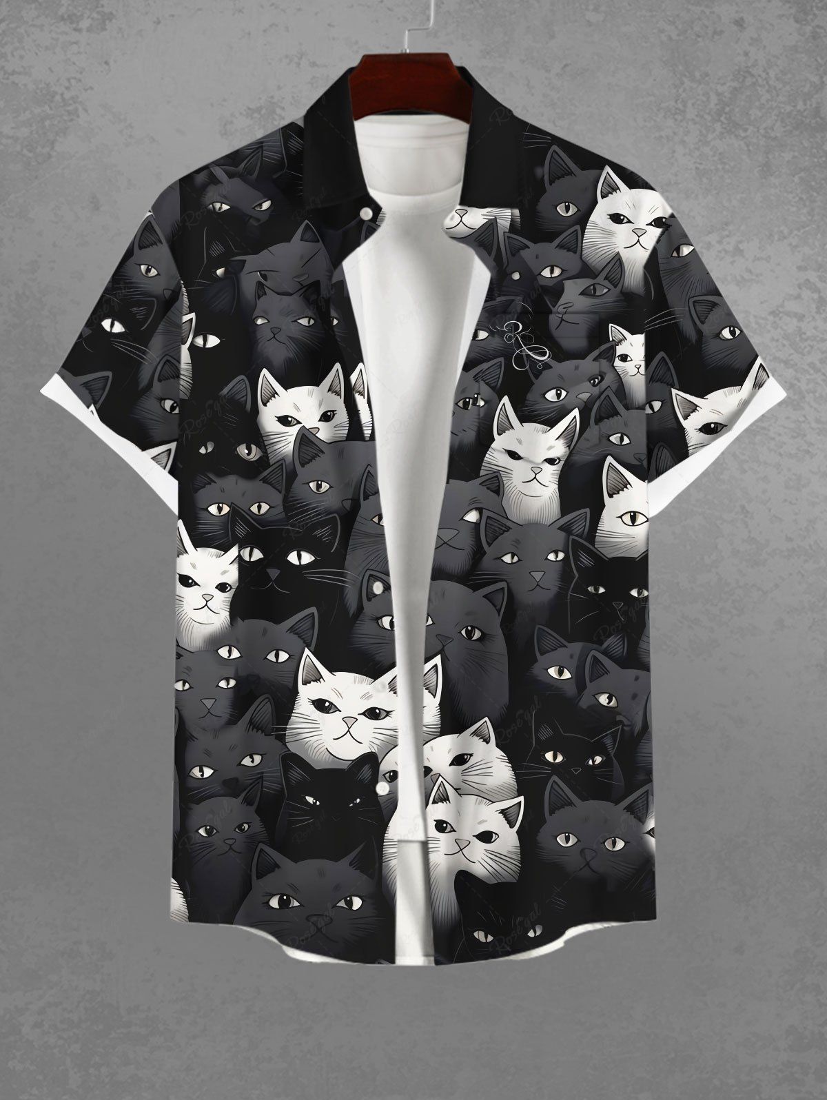 Gothic Cats Print Buttons Pocket Shirt For Men