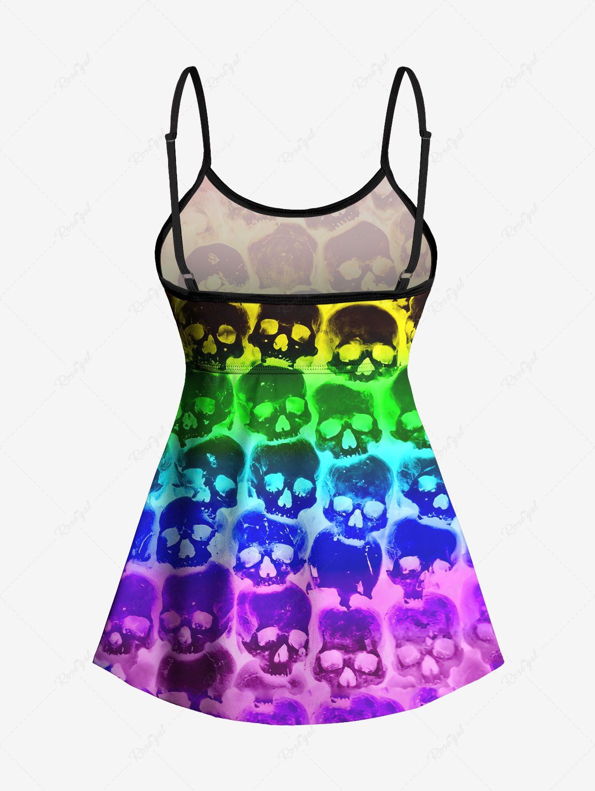 Gothic Plus Size Colorful Ombre Skull Print Boyleg Tankini Swimsuit (Adjustable Shoulder Strap)