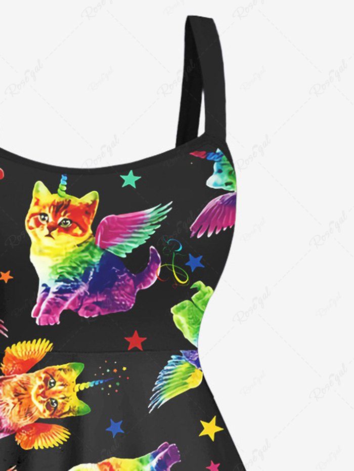 Gothic Plus Size Colorful Cat Wing Stars Print Ombre A Line Tank Dress