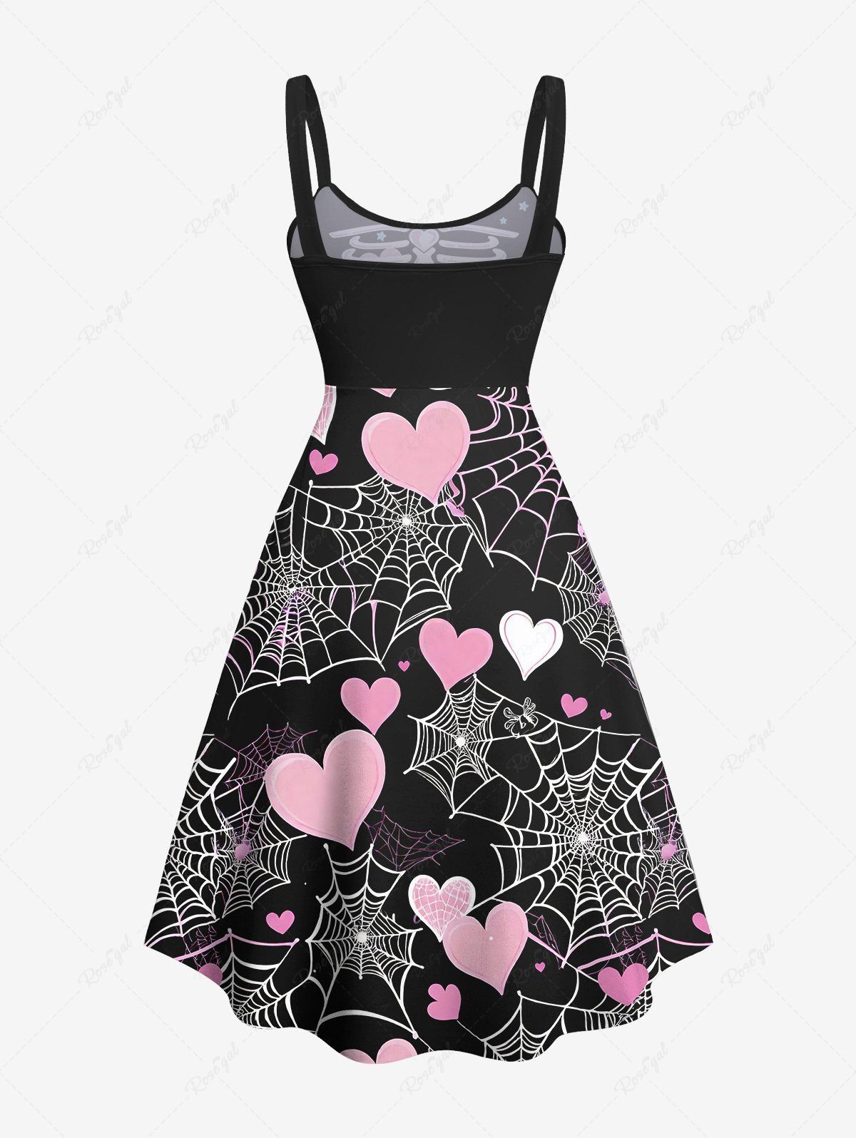 Gothic Skeleton Spider Web Heart Print A Line Tank Dress