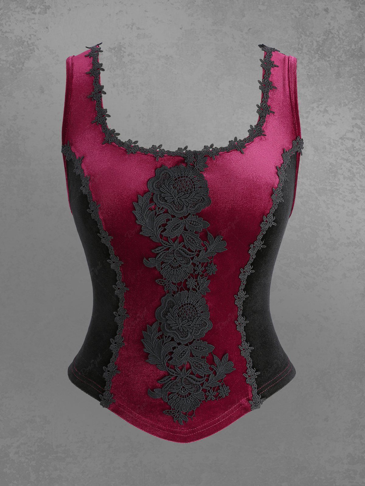 Gothic Plus Size Floral Appliques Lace Up Velvet Tank Corset