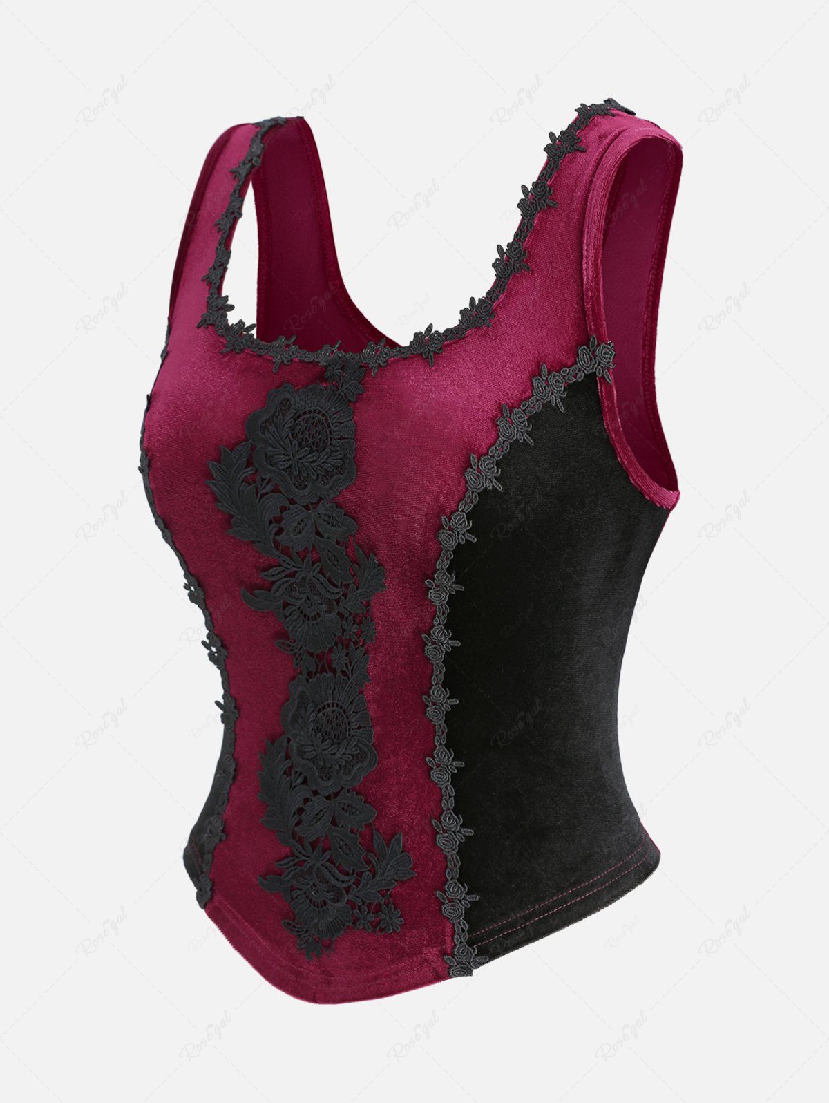 Gothic Plus Size Floral Appliques Lace Up Velvet Tank Corset