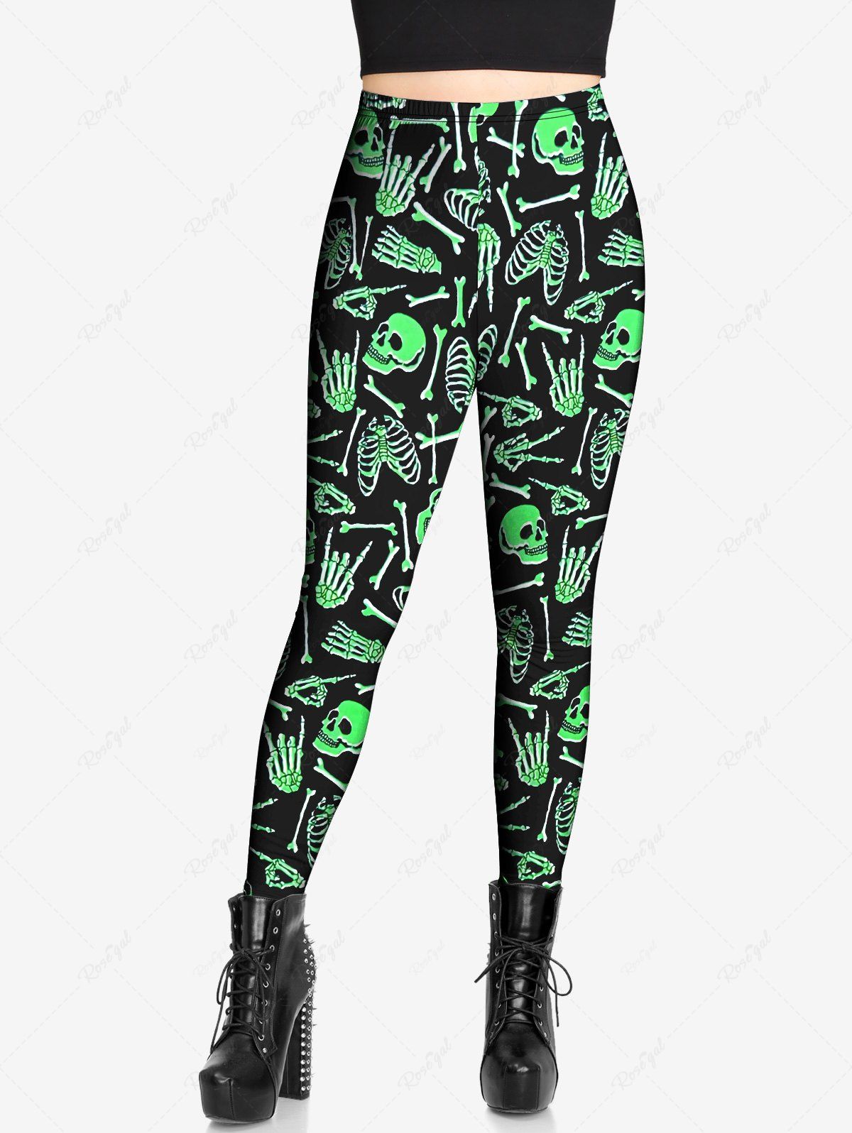 Gothic Plus Size Skulls Bone Skeleton Hand Print Skinny Leggings