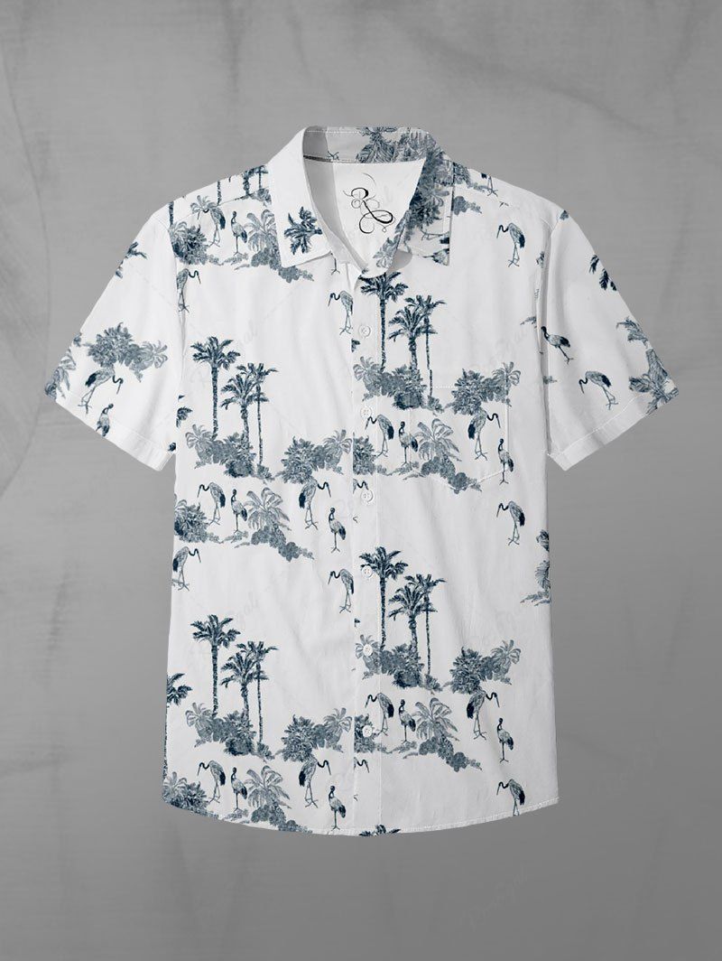 Gothic Plus Size Coconut Tree Flamingo Print Hawaii Button Pocket Shirt For Men