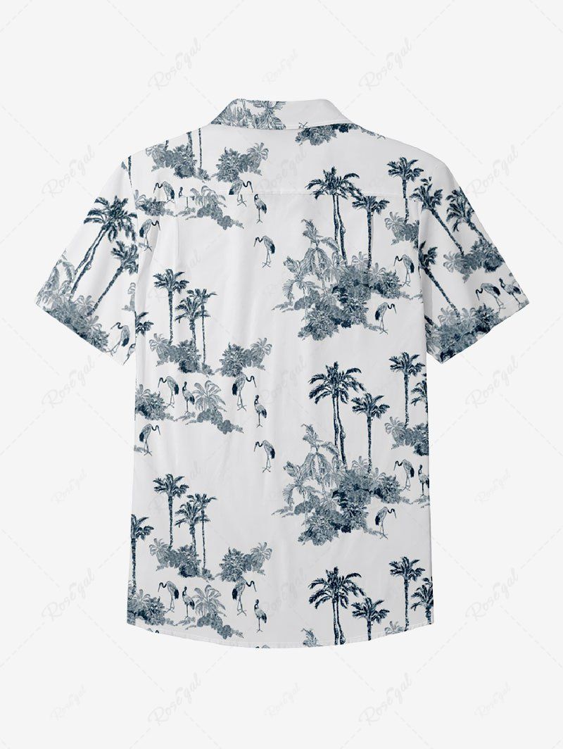 Gothic Plus Size Coconut Tree Flamingo Print Hawaii Button Pocket Shirt For Men