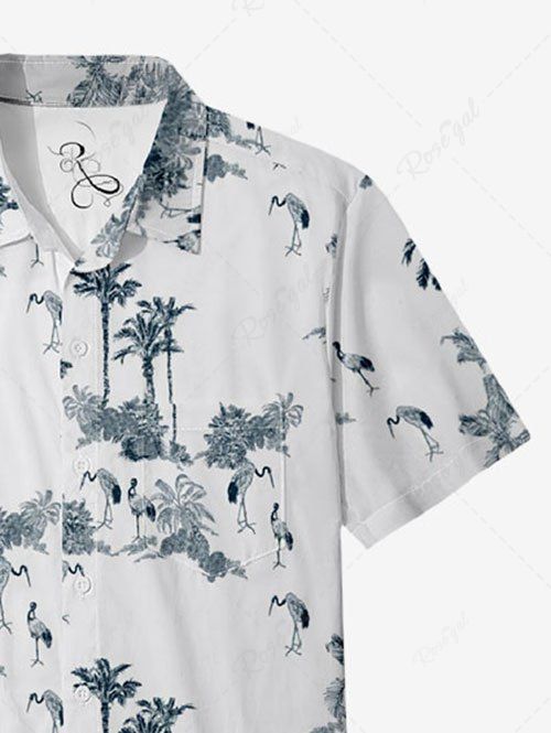 Gothic Coconut Tree Flamingo Print Hawaii Button Pocket Shirt For Men