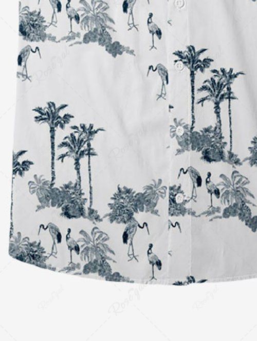 Gothic Coconut Tree Flamingo Print Hawaii Button Pocket Shirt For Men