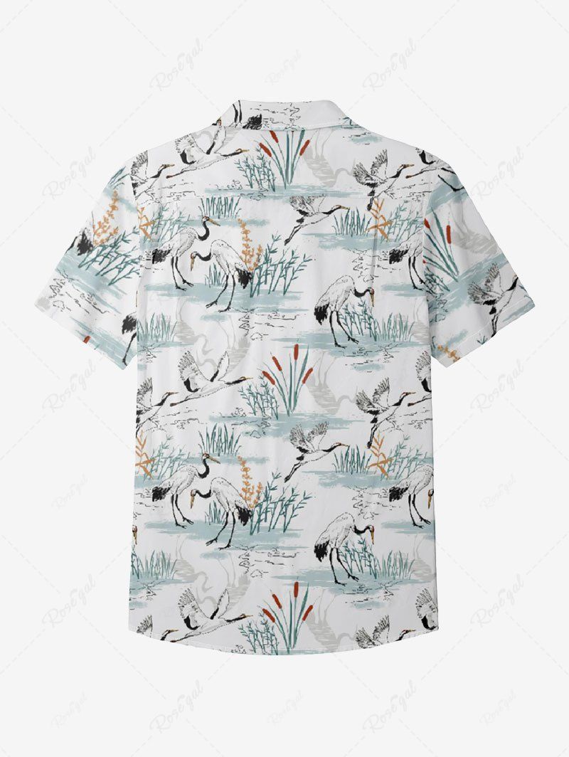Gothic Reeds Water Grass Crane Print Button Pocket Shirt For Men