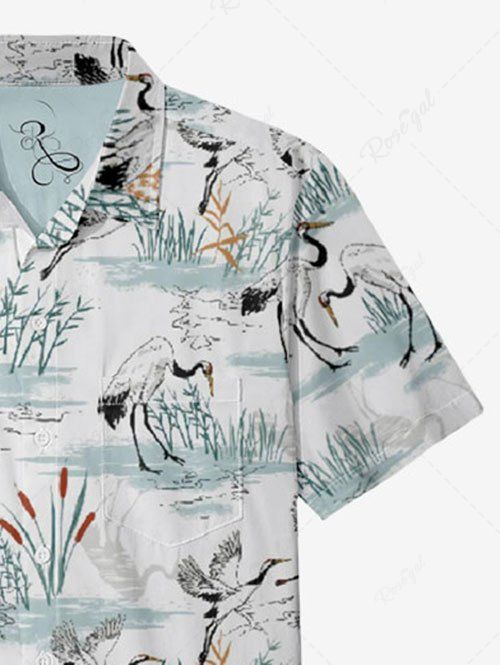 Gothic Reeds Water Grass Crane Print Button Pocket Shirt For Men
