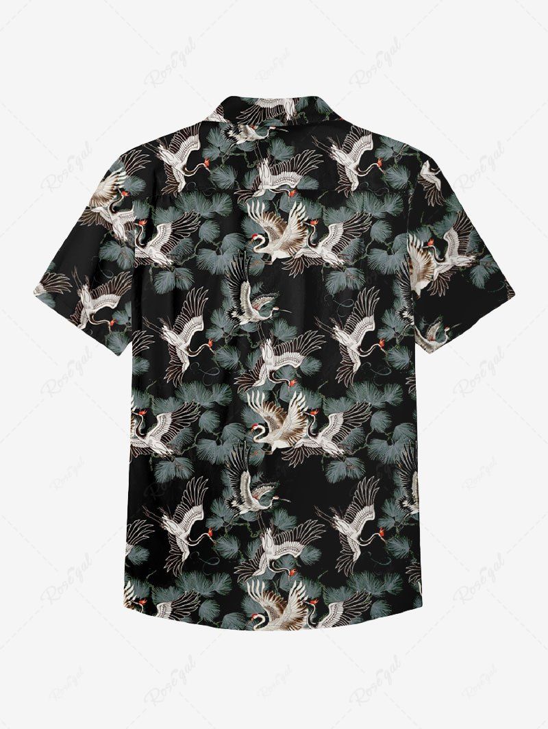 Gothic Crane Pine Print Button Pocket Shirt For Men