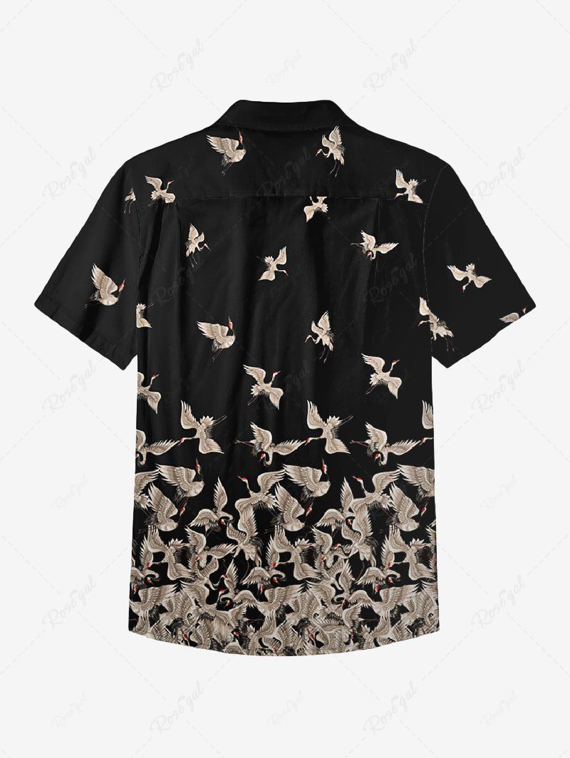 Gothic Plus Size Crane Print Button Pocket Shirt For Men