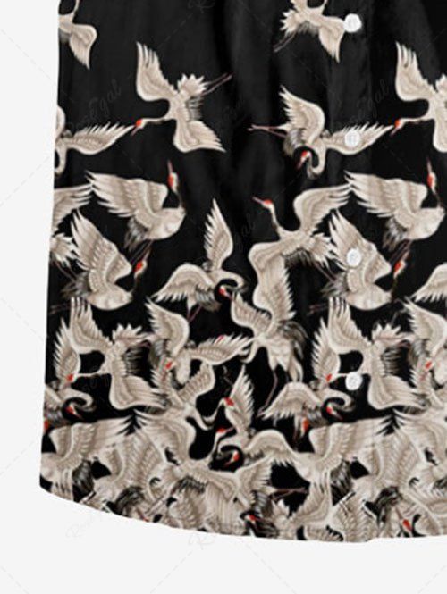 Gothic Plus Size Crane Print Button Pocket Shirt For Men