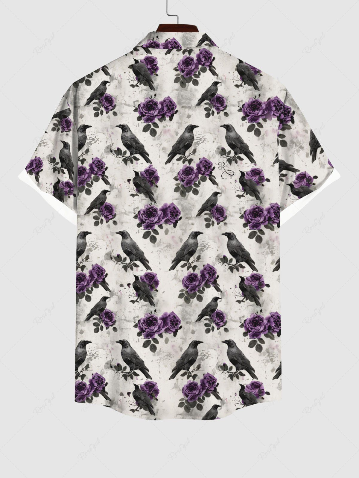 Gothic Distressed Rose Flower Eagle Print Button Pocket Shirt For Men