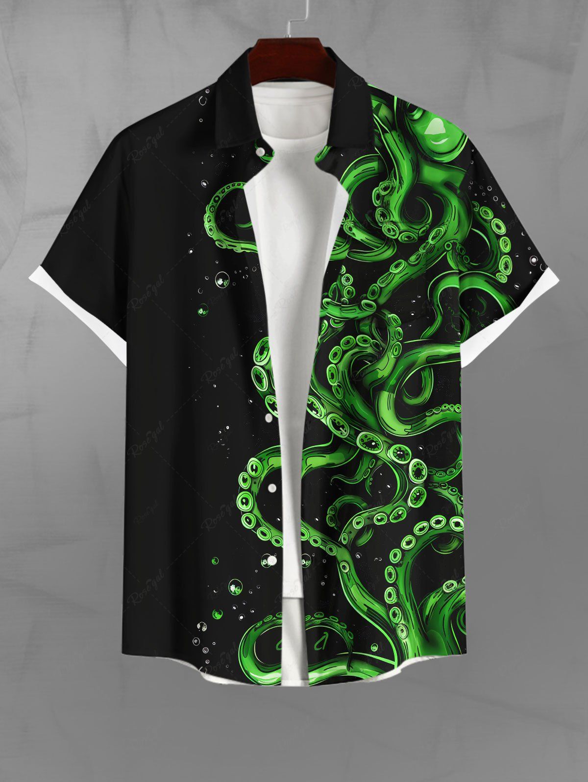 Gothic Plus Size Octopus Print Button Pocket Shirt For Men