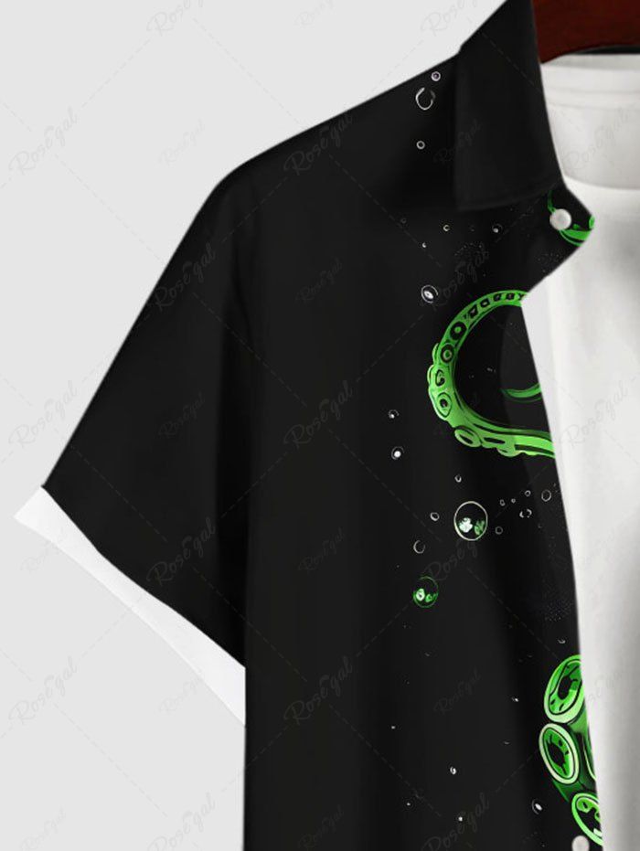 Gothic Octopus Print Button Pocket Shirt For Men