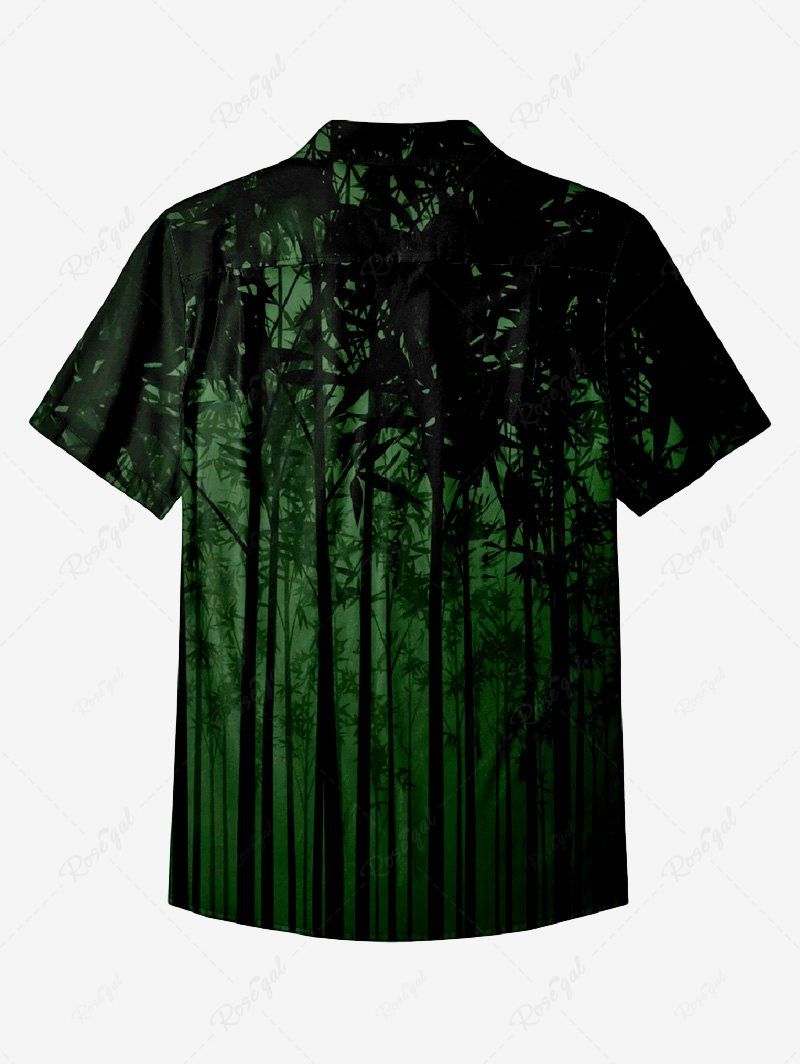 Gothic Plus Size Ink Painting Bamboo Print Button Pocket Shirt For Men