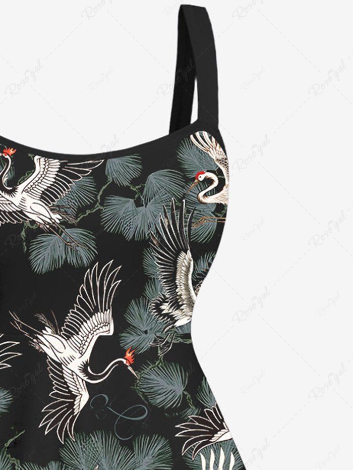 Gothic Plus Size Crane Pine Print A Line Tank Dress