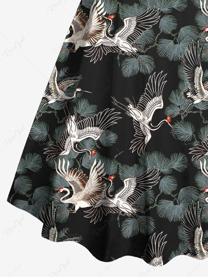 Gothic Plus Size Crane Pine Print A Line Tank Dress