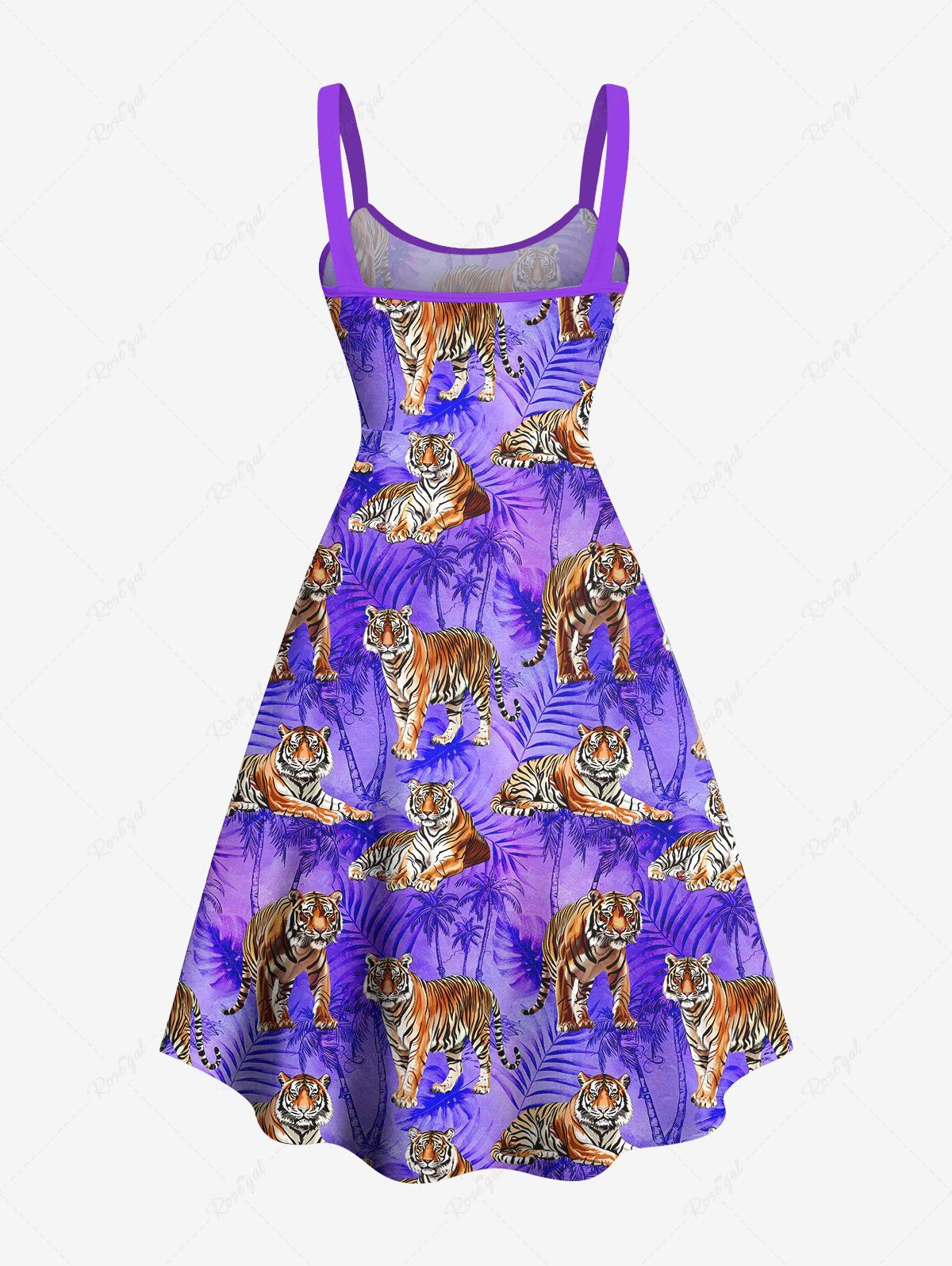 Gothic Tiger Coconut Tree Tropical Leaves Tie Dye Ombre Print Hawaii A Line Tank Dress