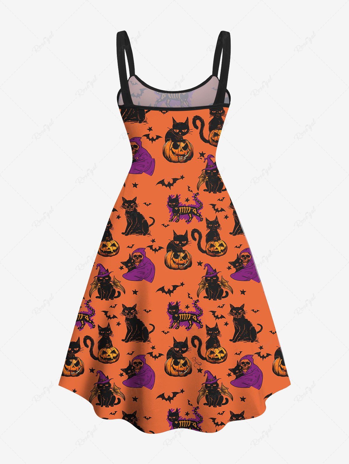 Gothic Pumpkin Cat Skull Wizard Bat Star Print Halloween Costume A Line Tank Dress