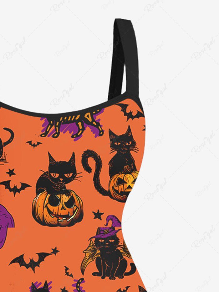 Gothic Pumpkin Cat Skull Wizard Bat Star Print Halloween Costume A Line Tank Dress