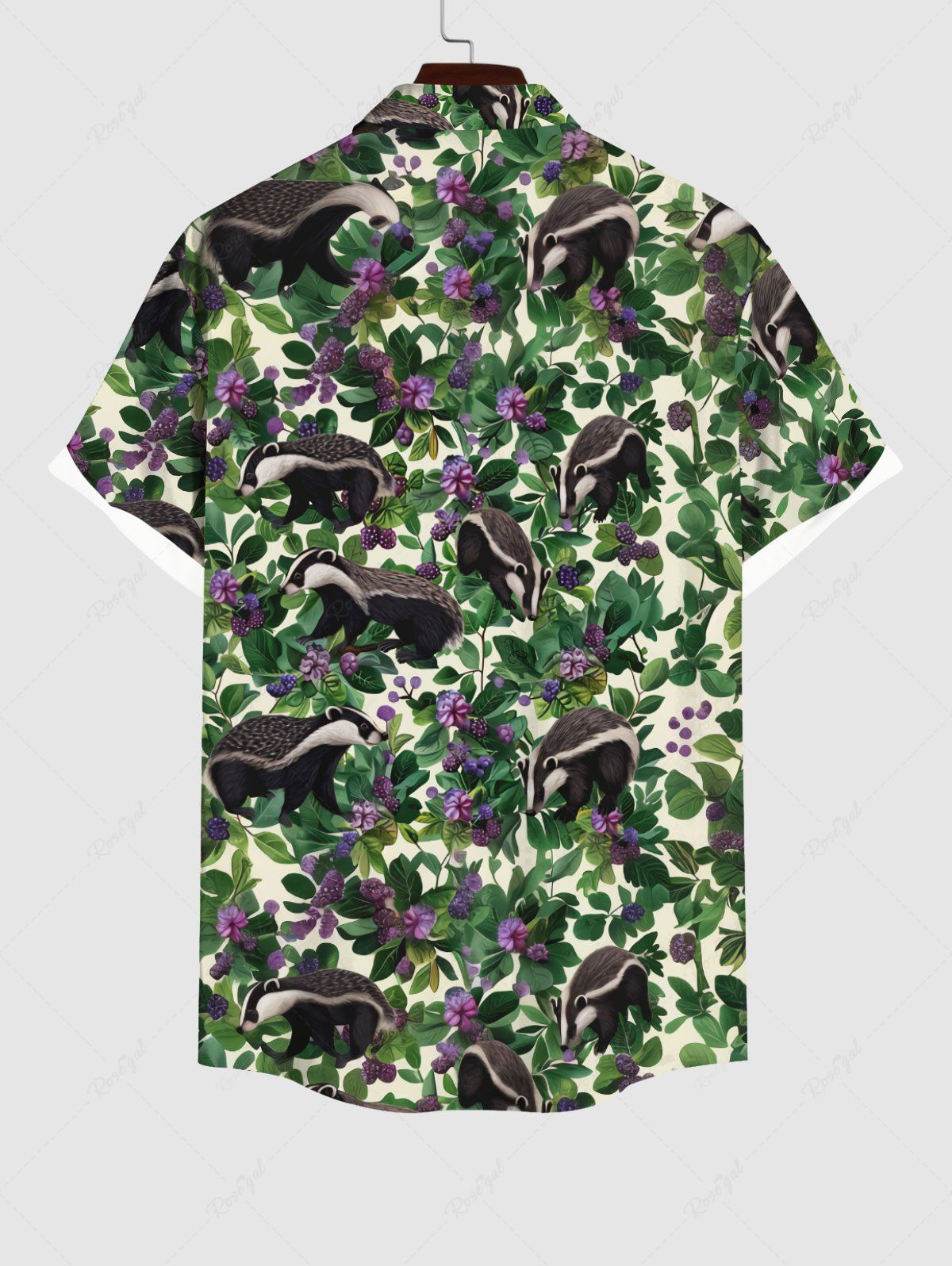 Gothic Plus Size Badger Floral Leaf Print Button Pocket Shirt For Men