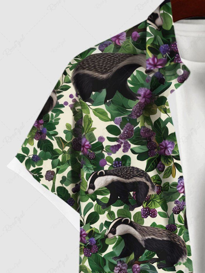 Gothic Plus Size Badger Floral Leaf Print Button Pocket Shirt For Men