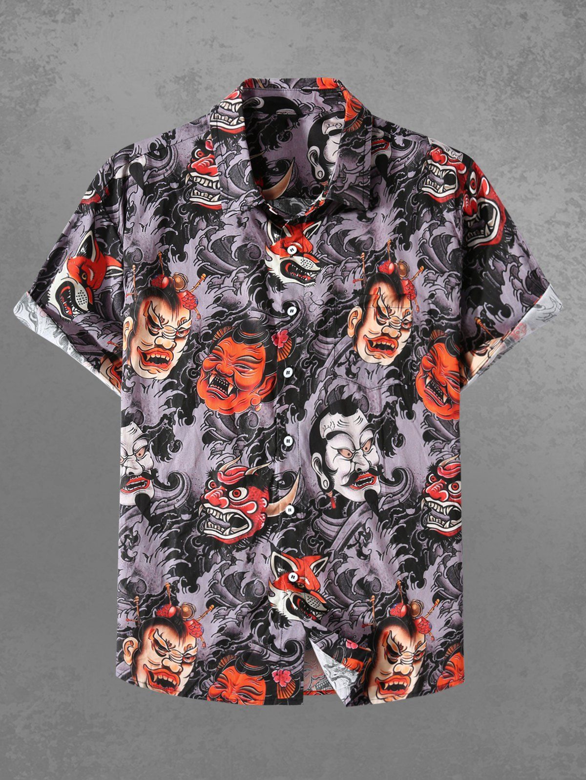 Gothic Plus Size 100% Cotton Monster Mask Fox Print Button Shirt For Men